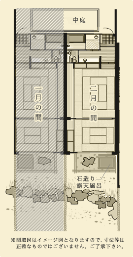 木心亭 石造りの露天風呂付客室の間取り